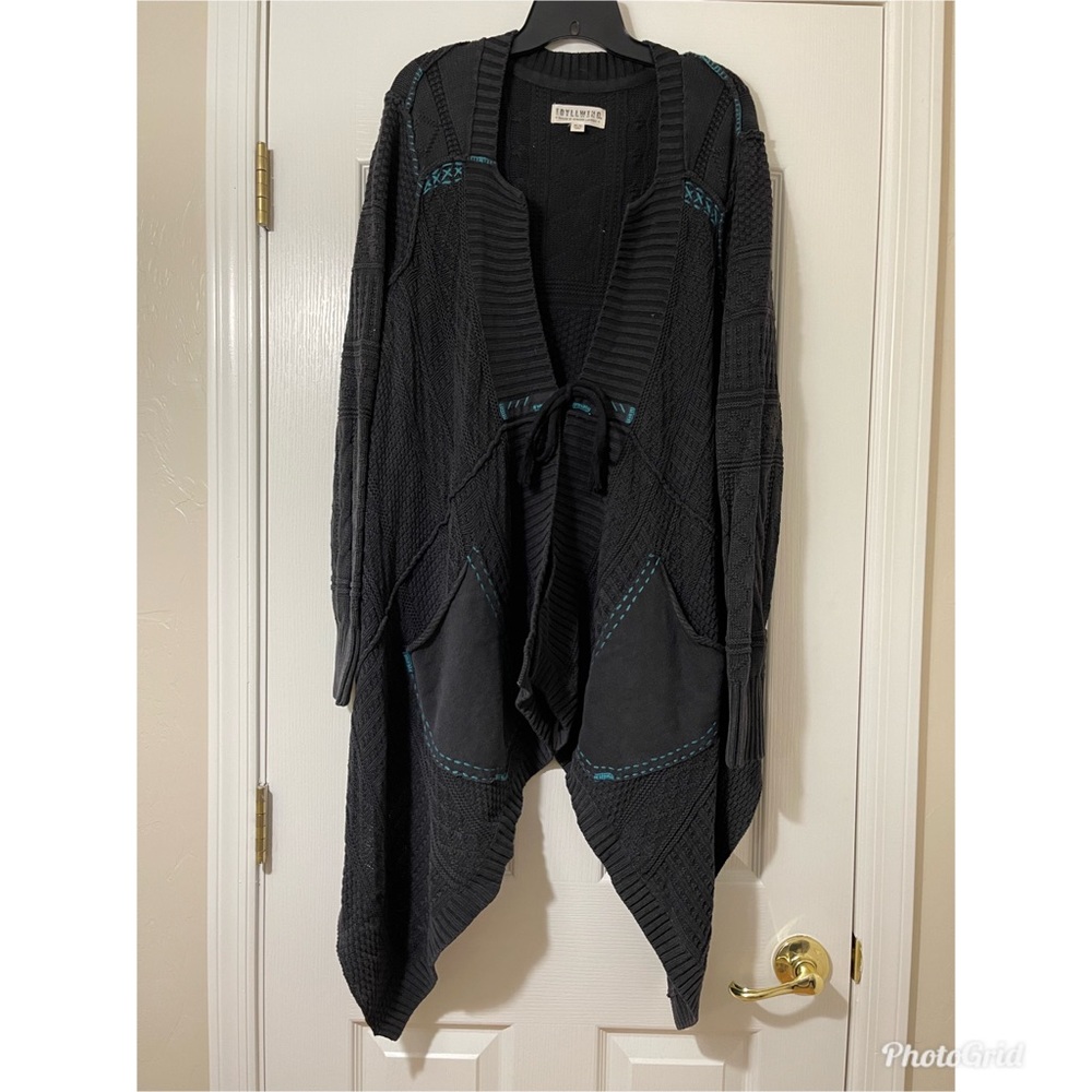 Idyllwind Patchwork Boho Charcoal Gray Long Line Cardigan Sweater
